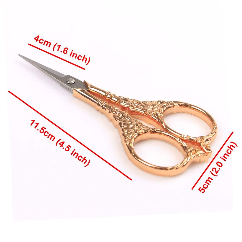 BIHRTC Vintage European Style Scissors Stainless Steel for Cross Stitch Cutting Embroidery Sewing Handcraft Craft Art Work DIY Tool(Rose Gold) - Image 2